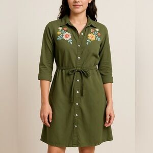 Olive Green Embroidered Shirt Dress 

Wonder Nation Girls XL (14-16)